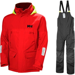 2026 Helly Hansen Hombres Pier 4.0 Chaqueta Y Pier 4.0 Peto De Vela HHMPJAPBBAR - Alert Red / Ébano